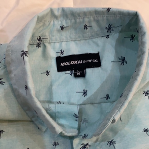 MOLOKAI Palm Tree Shirt Button Down Youth Size 14 - Picture 2 of 3